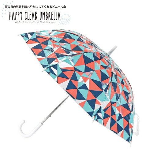 【男女兼用　HAPPY CLEAR UMBRELLA グラスファイバー　ビニール傘　PRISM 58cm 】通勤　雨具　雨傘　シック　ユニセックス　おしゃれ　オシャレ　傘　雨傘　柄　おしゃれ傘　みどり柄　透明　クリア　安い　ビニール　草　木　葉っぱ柄　男女兼用