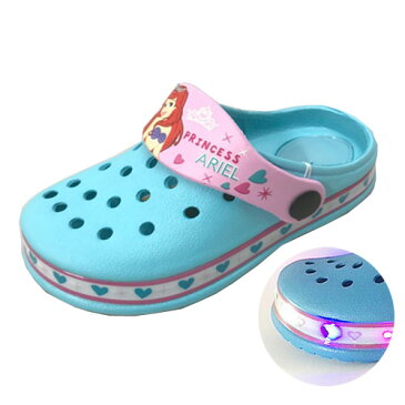 光るタイプ【Disney プリンセス アリエル 光る クロッグ サンダル サックス 7553】スニーカー フラッシュ 女の子 子ども こども キャラクター グッズ キッズ シューズ 子ども靴 女児 くつ 靴 EVA ディズニー 光る靴 15cm 16cm 17cm 18cm 光るサンダル