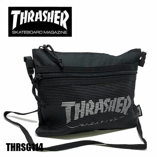 送料無料【THRASHER　スラッシャー　サコッシュ　 THRSG114】ブランド　かばん　鞄　カバン　高校生　大人　ストリート　小物入れ　スケボー　メンズ　レディース　カジュアル　スケーター　バッグ　ブラック　ホワイト　ショルダー　バッグ　スマホ　ミニショルダー