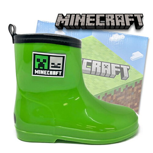 KT【Minecraft　キッズ　レインブーツ　グリーン　18～21cm　023】クリーパー　靴　シューズ　スニーカー　グッズ　こども　子ども　くつ　長靴　雨具　キャラクター　マイクラ　まいぜん　ボーイズ　アパレル　服　18cm 19cm 20cm 21cm 22cm　マインクラフト　レイン　傘