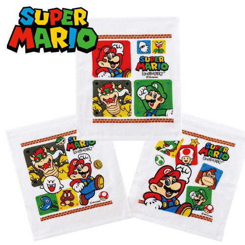 SK【スーパーマリオ　おしぼり　タオル　3枚セット　023　642371】タオル　3P　セット　お手拭　おてふき　弁当　お弁当　お弁当グッズ　ランチ　グッズ　ミニタオル　携帯　手洗い　衛生　用品　マリオ　ルイージ　ハンカチ　SUPER MARIO　USJ　クッパのサムネイル