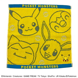 HA【ポケットモンスター　ハンド　プリント　タオル　ピカチュウ　34×35】綿100　プール　海　子供　こども　キャラクター　ポケモン　かわいい　紫外線　グッズ　POKET MONSTERS　ハンドタオル　ハンカチ　お風呂　おふろ　イーブイ　ポッチャマ　カビゴン