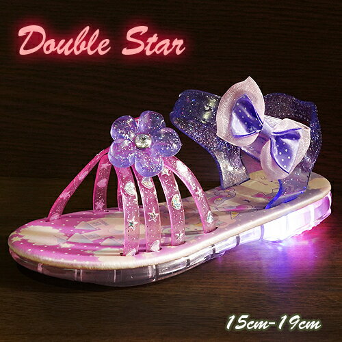 【Double Star　ユニコーン　光る　バック　サンダル　4602　SAX　15〜19cm 】フラッシュ　スニーカー　靴　女の子　子ども　こども　グッズ　女児　シューズ　キッズ　ミュール 風 　光る靴 　ベルト　くつ　16cm 17cm 18cm 19cm　ダブルスター　ゆめかわ　ノンキャラ