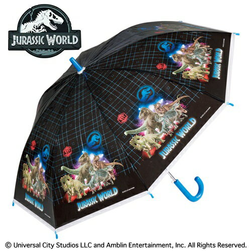 SK【JURASSIC　WORLD　子供用　ビニール　傘　BK　55cm】こども　子供　子ども　雨具　雨傘　かさ　キャラクター　学童傘　キッズ　長傘　透明　グッズ　グラスファイバー　ジュラシック　ワールド　恐竜　柄　男の子　ダイナソー　T Rex　レックス　プテラノドン　図鑑