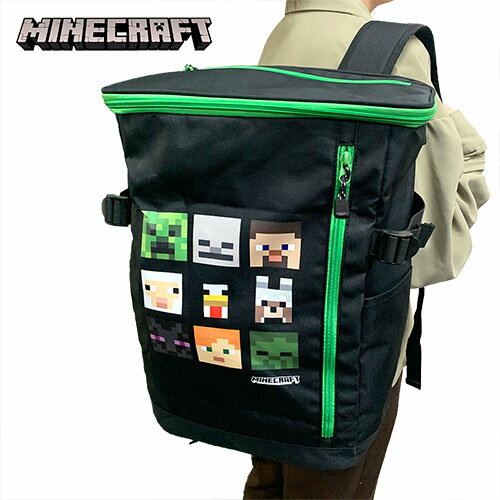 送料無料【KT Minecraft キッズ BOX スクエア リュック BK 20L】クリーパー グッズ キャラクター 小学生 かばん カバン 鞄 リュックサック バックパック 通学 雑貨 アパレル こども ボックス …