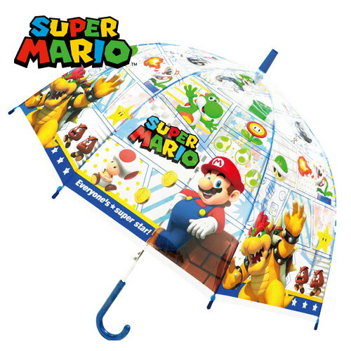 JP【SUPER MARIO　ドーム　ワンタッチ　ビニール　傘　コミック　55cm】雨具　こども　雨 ...