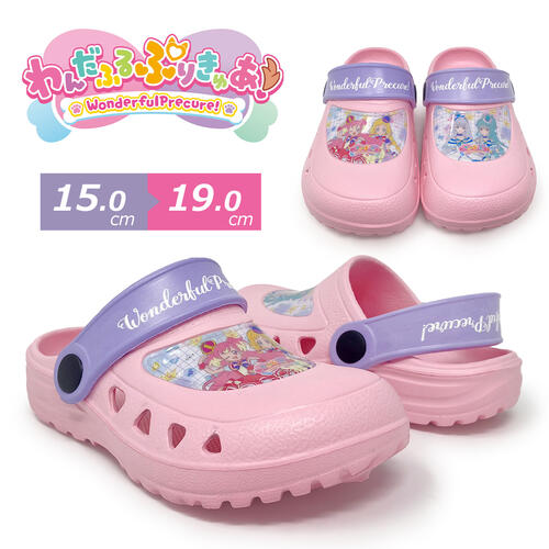 024【わんだふる　ぷりきゅあ!　穴あき　EVA　キッズ　サンダル　3812】クロッグ　靴　クツ　くつ　子ども　こども　キッズ　シューズ　キャラクター　スニーカー　15cm 16cm 17cm 18cm 　夏物　ビーチ　プール　女児　女の子　ワンダフル　プリキュア　キュアワンダフルのサムネイル