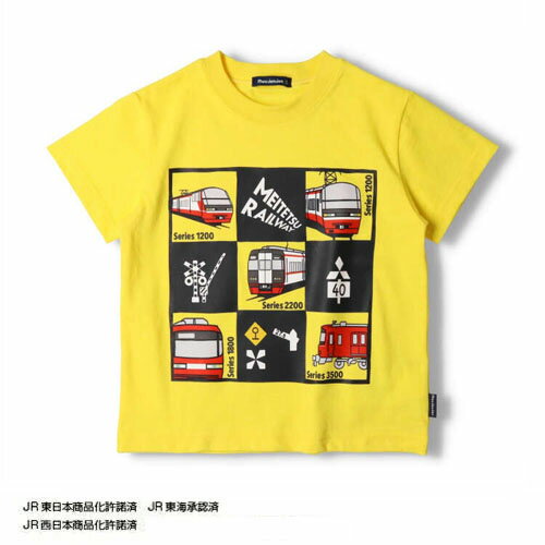 MI【名鉄電車 半袖 Tシャツ チェッカー柄 イエロー】服 子ども キャラクター グッズ 新幹線 鉄道 電車 柄 男児 男の子 キッズ 100cm 120cm 幼児 子ども服 グッズ アパレル カットソー 夏服 服 シャツ トレイン 雑貨 愛知 名古屋 名古屋鉄道