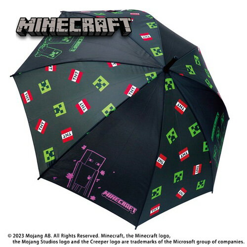 JP【Minecraft キッズ ワンタッチ 傘 BK 55cm】通学 子供 学童 児童 雨具 こども 雨傘 学童傘 アンブレラ キャラクター 8本骨 マインクラフト マイクラ ウォーデン クリーパー TNT 小学生 大き…