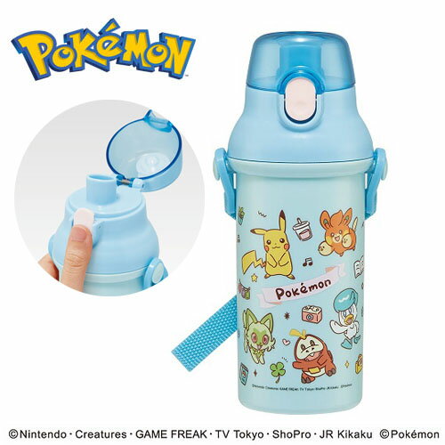 SK【POCKET MONSTERS　直飲み　水筒　480ml　Joyfuldays　665035】直飲み　子供用　飲み物　ボトル　ダイレクトボトル　ダイレクト　ワンタッチ　広口タイプ　お弁当　弁当　おべんとう　グッズ　ランチ　ポケットモンスター　ポケモン　ピカチュウ　パモ　ニャオハ　女の子のサムネイル
