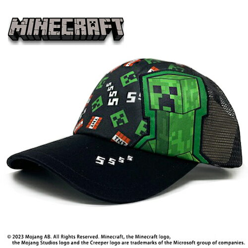 KT【Minecraft　アメリカン　メッシュ　キャップ　クリーパー　GR　55～57cm】キッズ　グッズ　キャラクター　帽子　ぼうし　カジュアル　かわいい　雑貨　アパレル　こども　マインクラフト　マイクラ　男の子　小学生　6歳　7歳　8歳　9歳　10歳 アジャスター