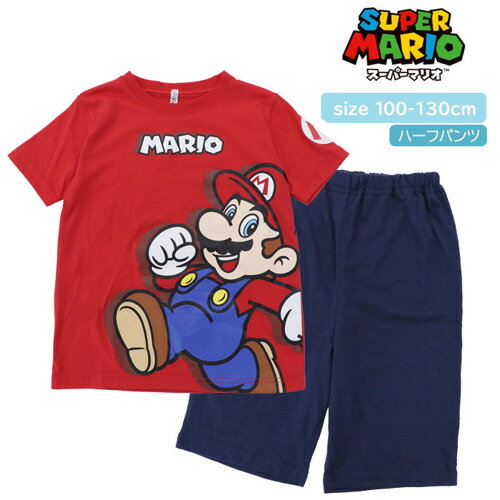 KT【SUPER MARIO　天竺　プリント　半袖　パジャマ　セット　★マリオ柄　RD】春夏　バンダイ　キッズ　キャラクター　100cm 110cm 120cm 130cm ルーム　ウエア　ズボン　上下　服　綿　アパレル　スーパーマリオ　nintendo　　switch　マリオ　Tシャツ ワンダー　USJのサムネイル