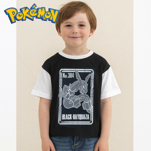 AR【ポケットモンスター キッズ レックウザ ラメプリント 半袖 Tシャツ BK 110cm 120cm 130cm】ラプラス ポケモン POCKET MONSTERS サイズ 男児 ゆったり 男の子 女の子 幼稚園 小学生 キャラクター グッズ 雑貨 アパレル 服 ゆったり ピカチュウ