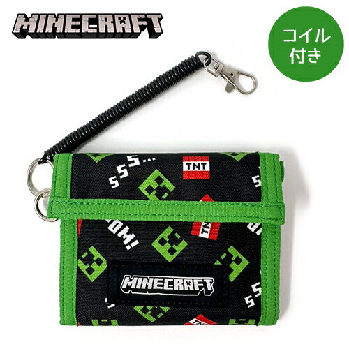 KT【Minecraft ★コイルタイプ 2つ折り ウォレット GR クリーパー&TNT】コイル付 伸びる サイフ 財布 小銭入れ グッズ キャラクター マインクラフト マイクラ カード入れ 定期 パスケース minecraft 武器 雑貨 アパレル 小物入れ ひも 紐付 ワイヤー
