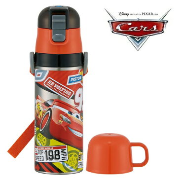 【ディズニー カーズ 2WAY ステンレスボトル コップ付 470ml】水筒 飲み物 ステンレス ボトル 直飲み ワンタッチ 広口タイプ 遠足 運動会 保冷 保温 ドリンク 乗り物グッズ 乗り物 車 CARS Disney