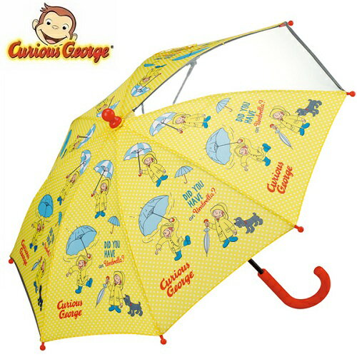 SK【おさるのジョージ　傘　子供用　35cm　 520167】こども傘　子供傘　子ども傘　雨具　雨傘　かさ　キャラクター傘　梅雨　通園　小さい　幼児　学童傘　キッズ傘　長傘　窓付き　おさる　ジョージ　Curious George　キュリアスジョージのサムネイル
