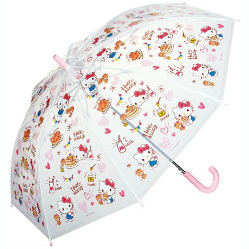 SK【ハローキティ　透明　ビニール　傘　子供用　55cm　538810】こども傘　子供傘　子ども傘　雨具　雨傘　かさ　キャラクター傘　通園　通学　学校　学童傘　キッズ傘　長傘　HELLO KITTY　キティー　キティ　キティちゃん　サンリオのサムネイル