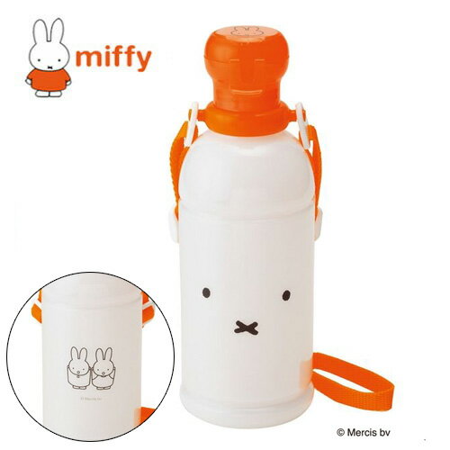 EM【miffy　ミッフィー　ストロー付き　プラボトル　400m】学校　キャラクター　水筒　幼稚園　ピクニック　ボトル　軽量　軽い　お茶　ボトル　キャップ　ストロー付　ショルダー　ベルト付　チューブ　女の子　女児