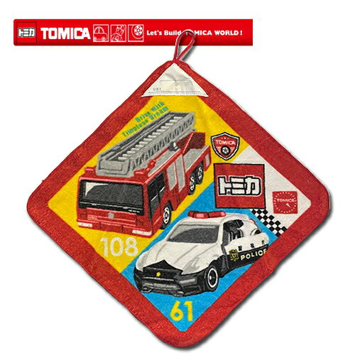 OI【TOMICA　NEW　ループ付タオル　パトカー61柄　30cm】キャラクター　グッズ　トミカ　幼稚園　電車柄　入学　入園　綿100％　ループ付き　ループ付　ハンドタオル　ミニタオル　ハンカチ　タオル　ループタオル　パトカー　のりもの　乗り物　消防車　救急車