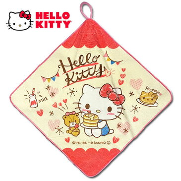 【キティ ループ付タオル パンケーキ柄 25×25】キャラクター グッズ 幼稚園 贈り物 柄 タオル 入学 入園 ミニタオル ループ ループタオル メール便 お手拭 キティちゃん Hello Kitty