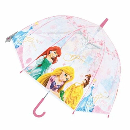 JP【Disney　プリンセス　集合柄　ドーム型　キッズ　ビニール　傘　55cm　32431】ディズニー　幼児　学童　児童　雨具　こども　雨傘　学童傘　キッズ傘　キャラクター傘　女の子　女児　かわいい　キャラクター　グラスファイバー　ドーム傘 アリエル　ベル　ラプンツェル