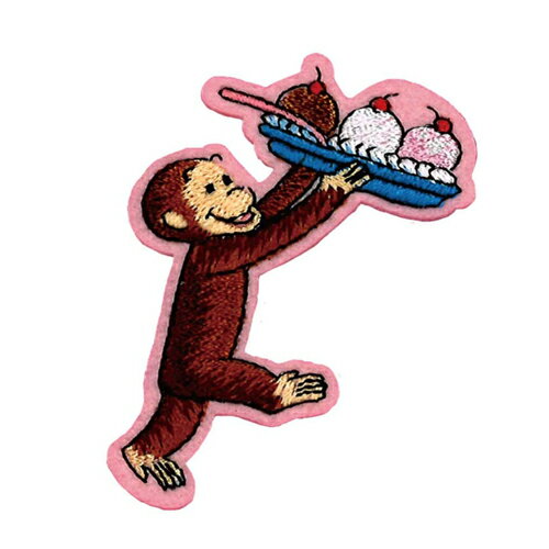 MN【おさるのジョージ カップケーキ 小 刺繍 アイロン シール ワッペン】おさる ジョージ 子ども アップリケ 接着 手さげ袋 デコシール かばん デコ リメイク 学校 レッスンバッグ スマホ キュリアス さる かわいい