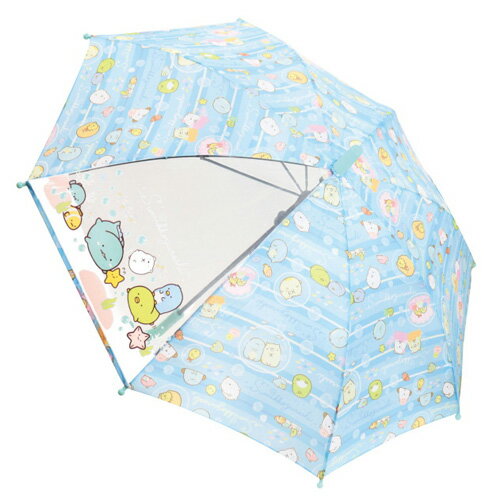 JP【すみっコぐらし　ブルー　キッズ　傘　50cm　70080】通学　子供　学童　児童　雨具　こども　雨傘　学童傘　キッズ傘　キャラクター傘　女の子　女児　かわいい　グッズ　キャラクター　サンエックス　とかげ　ぺんぎん　しろくま　ねこ　とんかつ　ワンタッチ