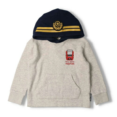 MI【近鉄電車　ひのとり　なりきり　裏毛　パーカー　】フード　コスプレ　車掌　車掌帽　服　子ども　キャラクター　グッズ　電車　鉄道　男児　男の子　キッズ　100cm　120cm　子ども服　アパレル　スウェット　長袖　服　新幹線　踏切　E235　在来線　近鉄　トレーナーのサムネイル