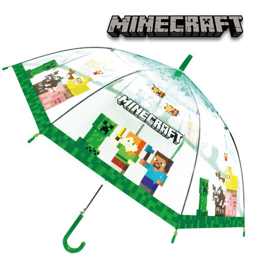 JP【Minecraft　ビニール　傘　アイコンポップ柄　55cm　32461】グラスファイバー　雨具　雨傘　傘　キャラクター　グッズ　ビニール傘　人気　大人　子ども　キッズ　透明　マインクラフト　マイクラ　まいぜん　シスターズ　スティーヴ　クリーパー