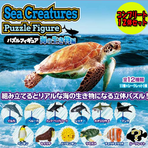 送料無料【12体セット　超リアル　ビッグ　海の生き物　4D パズル　フィギュア　Sea　Creatures】海洋　模型　子ども　夏　おもちゃ　ディスプレイ　大きい　魚　水族館　ホオジロザメ　イルカ　シャチ　ペンギン　ウミガメ　マンタ　組み立てる　動物　シャーク