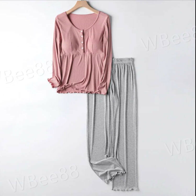 授乳期 授乳服 アジャスター付き 長袖 授乳パジャマ マタニティウエア 長ズボン パ...
