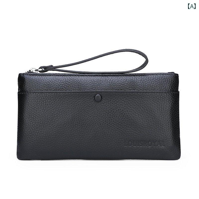 本革 メンズ クラッチバッグ 牛革 第一層 トップレザー 長財布 スマホ 多機能 マルチ 仕切り 横型 防水 ハンドバッグ ソフト 質感 ビジネス カジュアル 黒 おしゃれ かっこいい ギフト プレゼント 送料無料(x3)