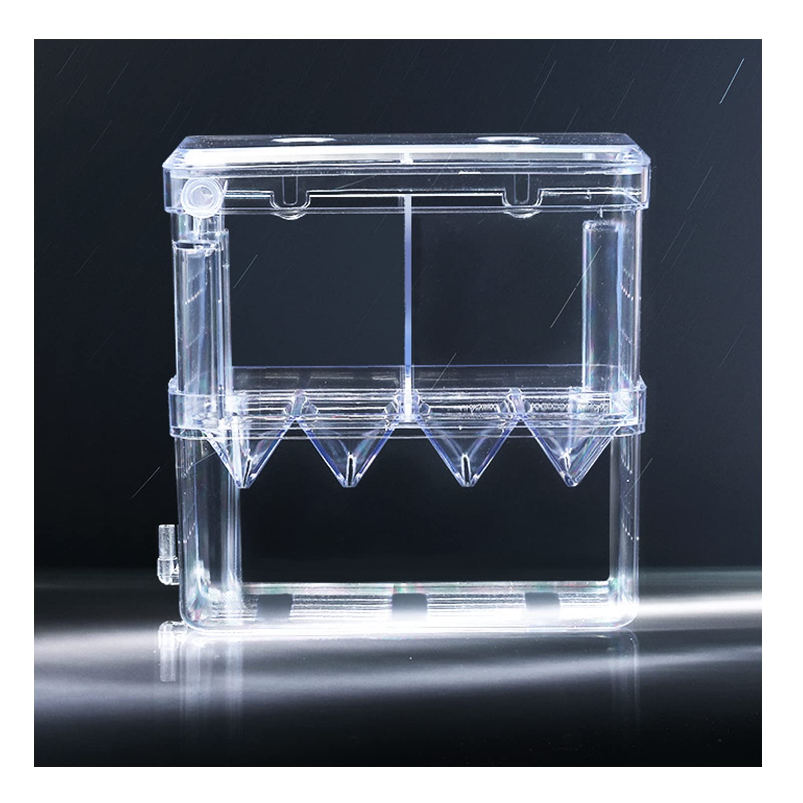 魚 繁殖隔離ボックス 2段式2箇所 産卵ケース 透明 エビメダカ孵化産卵箱 多機能 グッピー 稚魚 隔離 飼育保護 水族館アクセサリー 取り付け簡単 酸素接続口付き L