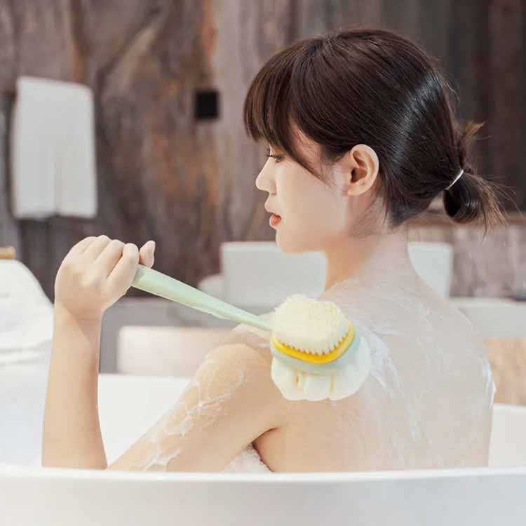 ボディブラシ柔らかウォッシュブラシ両面背中ロングスパスキンケアピーリング風呂...