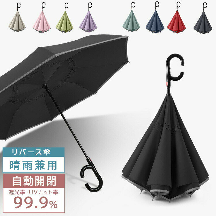 雨傘晴雨兼用日傘リバース傘逆さ傘長傘自動開閉ワンタッチ閉じ車載用反射テープ付き耐風大きい傘大判ビジネス通勤アウトドアキャンプメンズレディース男女兼用撥水遮光UVカットUPF50+8本骨丈夫通勤ビジネス家族用大きいサイズ