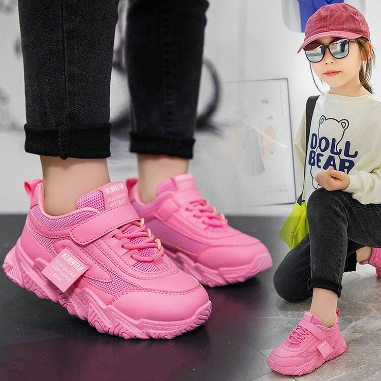キッズシューズダンススニーカー軽量通気性メッシュマジックテープローカットカジ...