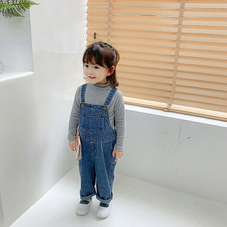 rapport-selectのオーバーオール子供服デニムオーバーオールゆったり女の子男の子キッズベビーサロペットオールインワン仮装ミニオンコーデシンプル80cm90cm100cm110cm120cm130cm140cm｜アングル2