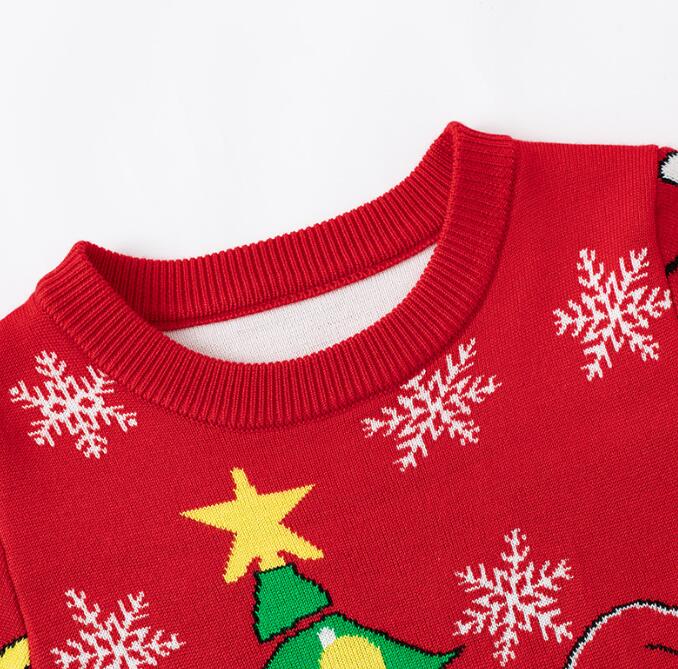 キッズセータークリスマスツリー柄子供サンタクロース柄クリスマスニットセータークリスマス風長袖カジュアル風秋物秋冬普段着クリスマスパーティーニットウェアカットソーニットソークリスマスプレゼントサンタクロース - 2