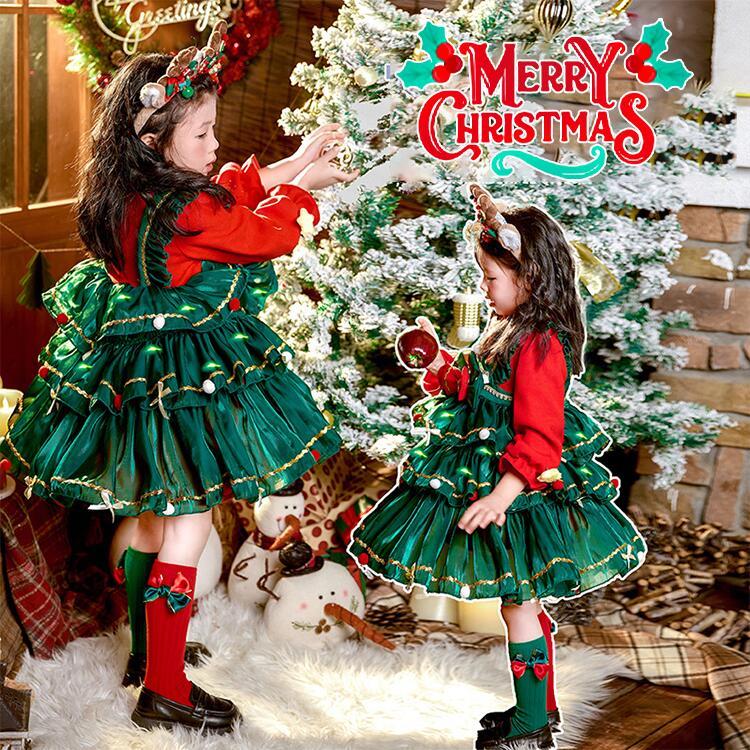 ロリータ クリスマス 子どもドレス 光沢 サンタ 衣装 キッズ 子供 コスチューム 仮...