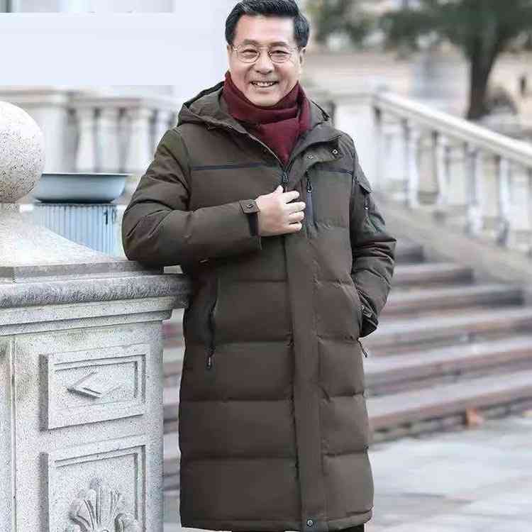フェザダウン軽い暖か厚手スタンドカラーフード付きダウンジャケットコートスリム冬服父紳士シニアメンズロング rapport-select-10030842 rapport-select サンプル画像2