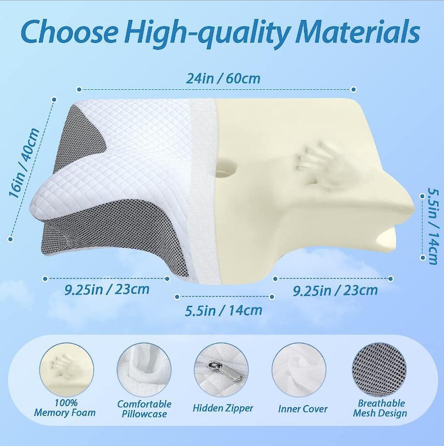 頚椎枕、首の痛みのための2in1エルゴノミックコンツア整形枕、側面背面腹部寝台用...