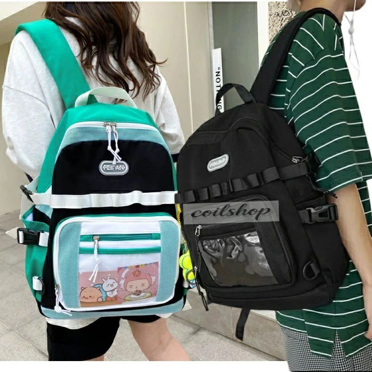 通勤/通学バックパックリュックサックおしゃれスクエア痛バッグ通学韓国リュック撥水3色大容量リュック