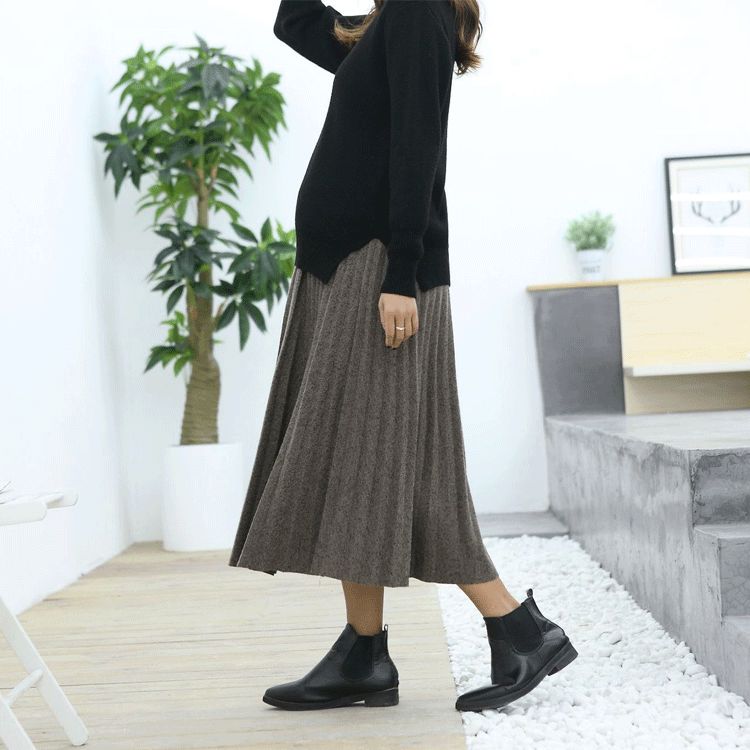 rapport-selectの妊婦服プリーツスカートマタニティウエアマタニティスカートロングスカートギャザーロング産前産後ボトムスマキシスカートマキシ丈ミモレ丈膝下秋ゆったり大きいサイズ体型カバー暖かいママMLXL｜アングル3