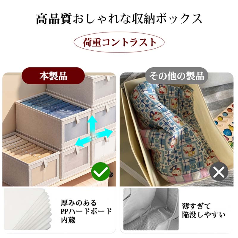 rapport-selectの送料無料 大容量 使用便利 折りたたみ式 3サイズ 35*20*15 40*27*17 45*27*17 おしゃれな収納ボックス グレー ベージュ 収納ケース 小物収納 押入｜アングル3