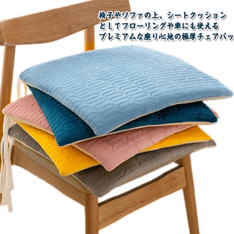 2枚セット マット チェアパッド 座布団 低反発 高反発 椅子用 クッション シートクッション える 滑り止め 紐付き 座面クッション 腰痛対策 ダイニングチェア おしゃれ かわいい 厚手 北欧 韓国インテリア カフェ風 ナチュラル くすみカラー オールシーズン 送料無料のサムネイル