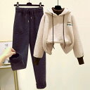 プルオーバー 上下セット 大きいサイズ ロングパンツ 裏起毛 ボア ボア ラシャズボン フード付き 柔らかい 大きいサイズ 暖かい ブラック ベージュ