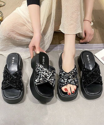 厚底サンダル ミュールサンダル 夏 美脚 レディース サマー クロスサンダル スリッパサンダル ビーチサ..