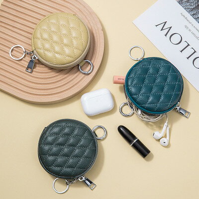 コインケース 丸型 レディース メンズ 本革 レザー 財布 イヤホンケース アクセサリーポーチ キルティ..