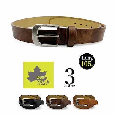 LOGOS Park ロゴスパーク リアルレザー シングルピンバックル ベルト 幅3.4cm ブラック/チョコ/ブラウン