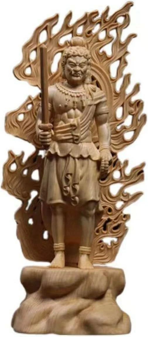 仏像 岩台 火炎光背 (高さ28cm×巾10cm)◆彫刻仏像?木彫り仏像?手彫り仏像 桧木製高級木彫り (真言宗の脇..